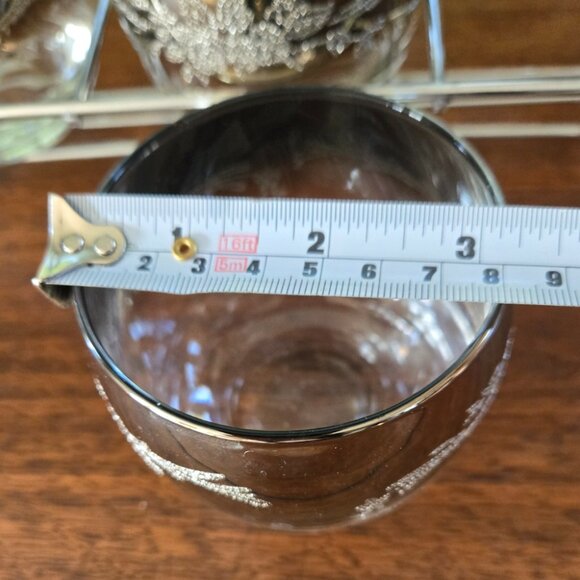 Silver Fade Roly Poly Glasses Caddy Set of 6 VTG MCM Ombre Relief Flowers 11.75" - Picture 8 of 9